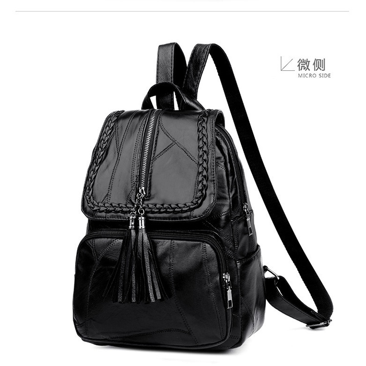 Tas Kuliah Wanita/Tas Ransel Wanita Kerja Hitam Fashion Kuliah Kekinian Dewasa O7C6 BP43 Tas Ransel Wanita Kulit PU Korea Summer Youth Women Backpack