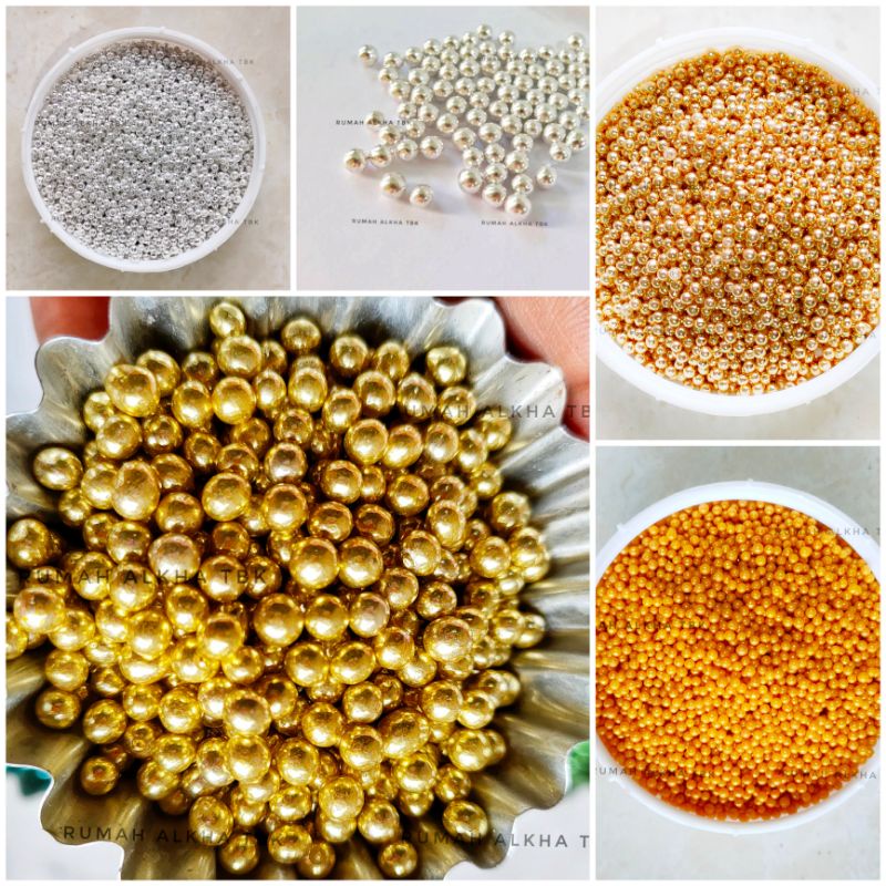 

MUTIARA HIASAN TART CUPCAKE SPILL/ SPRINKLE/ SPIKEL GOLD/ SILVER 2MM/ 4MM 10GR