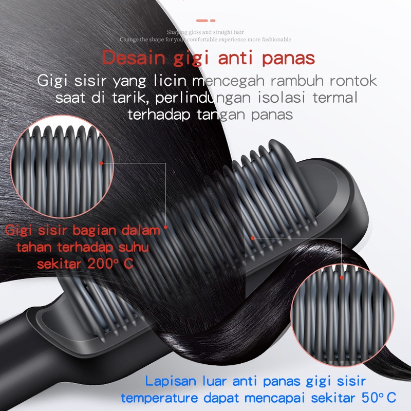 BLUE SKY Sisir Catokan Pelurus Rambut (rambut lurus dan keriting) 2 in 1 tidak menyakiti rambut straightening Combs