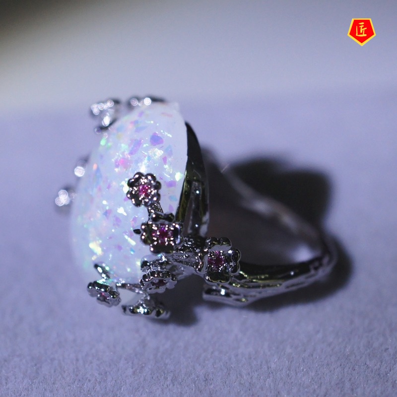 [Ready Stock]925 Silver Inlaid Opal Ring Simple Personality