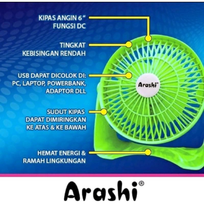 Kipas Angin Portable Usb Meja Arashi wonder fan 6 inci type 631U