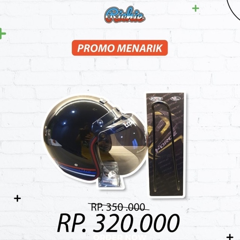 Paket Helm Bogo Retro Force Kaca Bogo Ori Black Glos + Rak Helm Black