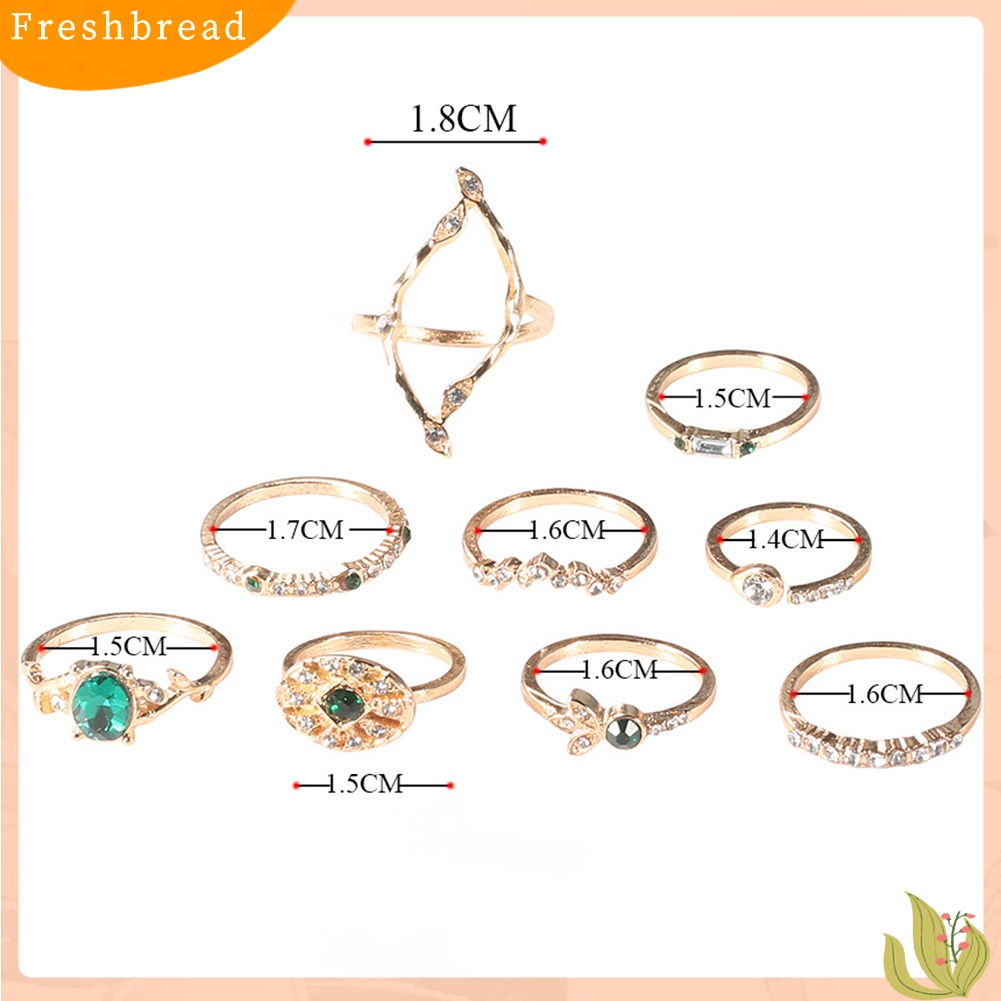 [TERLARIS]9Pcs/Set Lady Hollow Rhombic Oval Rhinestone Opening Stacking Knuckle Midi Ring