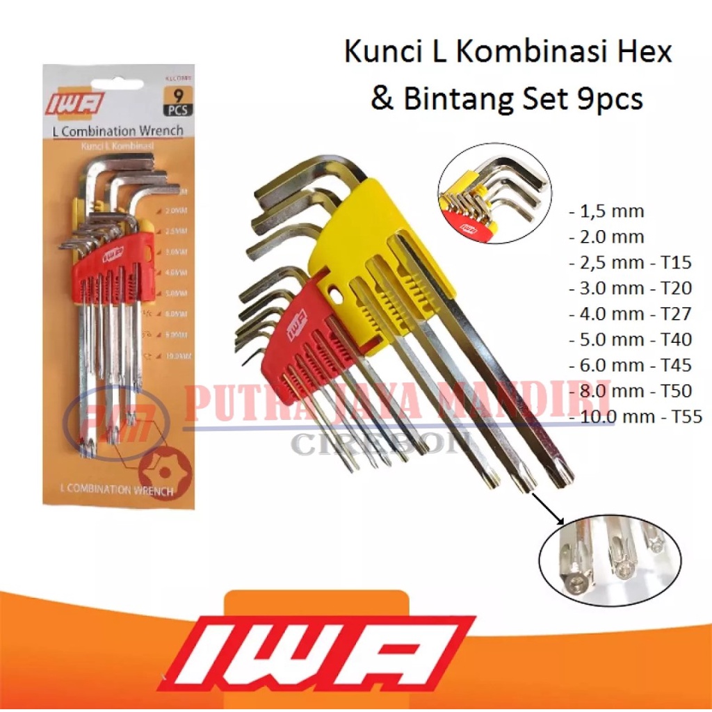 Kunci L Kombinasi Hex Dan Bintang Set 9 Pc  - Kunci L Combination Hex And Torx