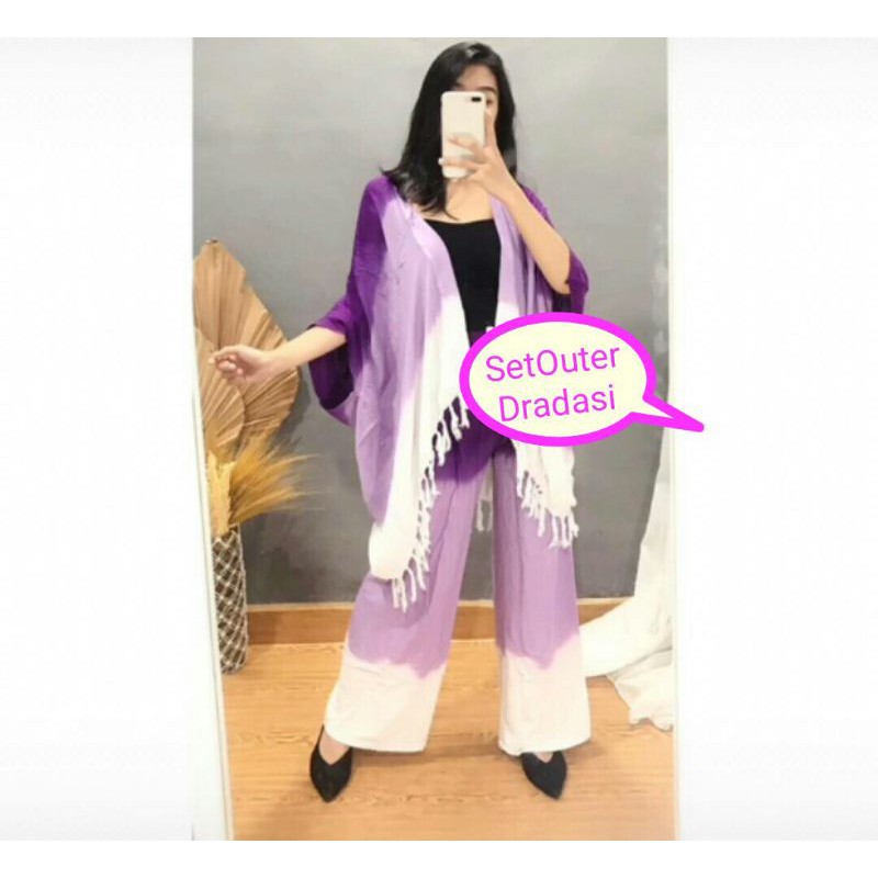 SET OUTER CARDIGAN TIE DYE KARDIGAN TIE DIE TIEDYE-Gradasi ungu