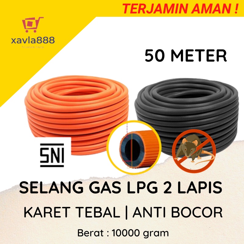 Selang Gas 50 Meter 2 Lapis Anti Gigitan Tikus Label SNI - Orange &amp; Hitam