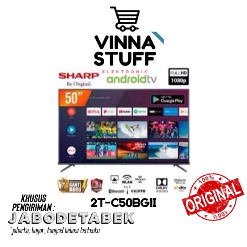 Televisi LED 50 Inch Sharp Aquos 2T-C50BG1I Android Smart TV Youtube Internet Netflix