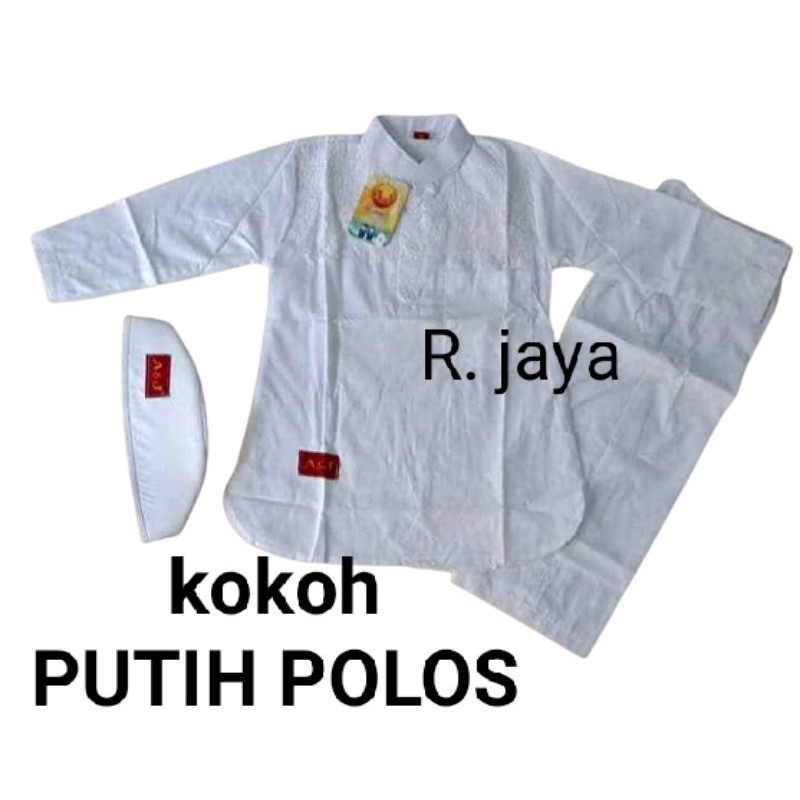 Baju Kokoh Anak Pakistan Merk A&J warna Putih Polos Baju Kokoh Muslim Anak