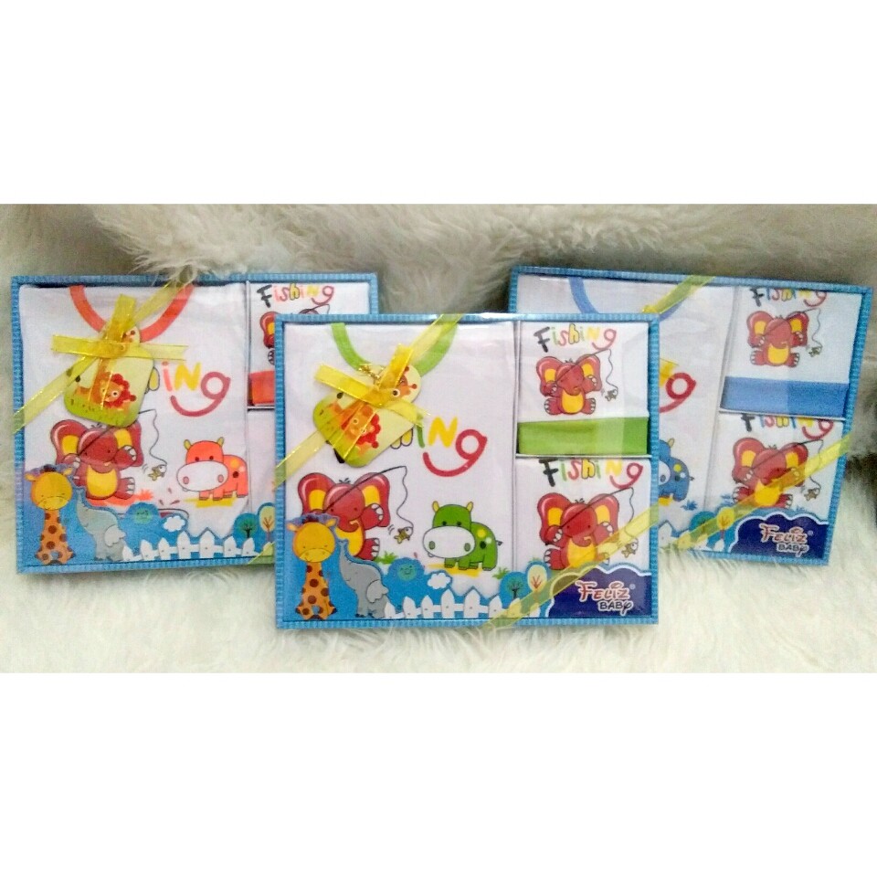 Paket kado bayi Feliz Baby, paket perlengkapan bayi, Gift box lion, baju setelan