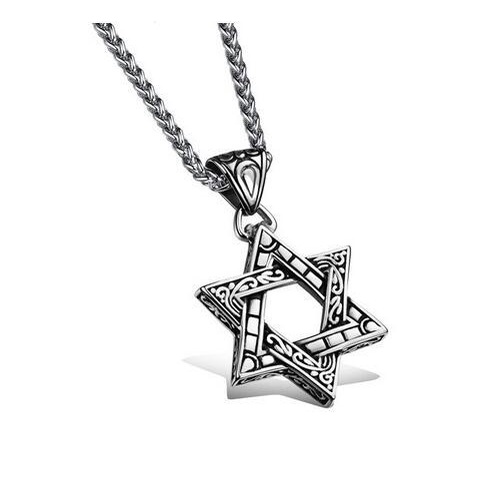 European and American style double-sided six-pointed star pendant fashion all-match student pendant personalized titanium steel men's pendant necklace