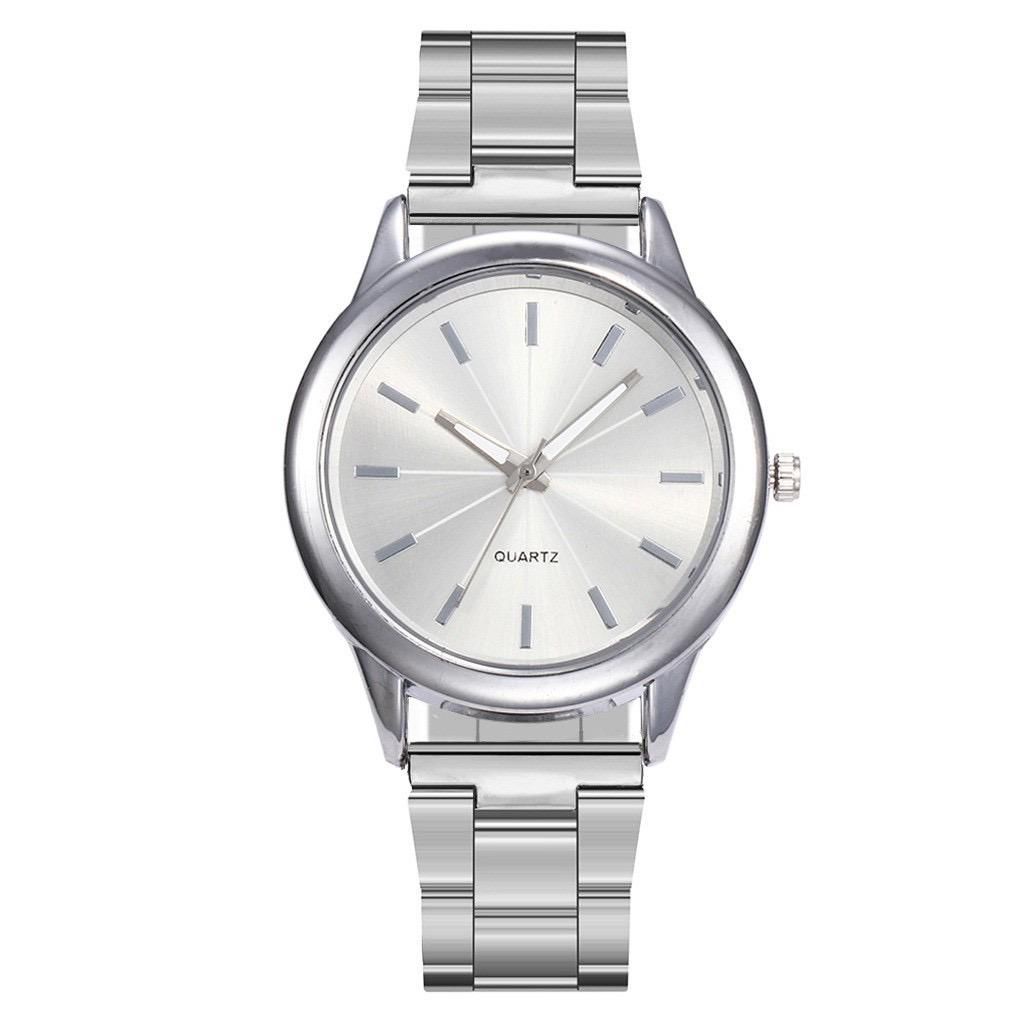 Jam Tangan Wanita Analog Quartz Casual Fashion Strap Rantai Stainless Steel Import Couple Pria JF086-SILVER PLAT PUTIH