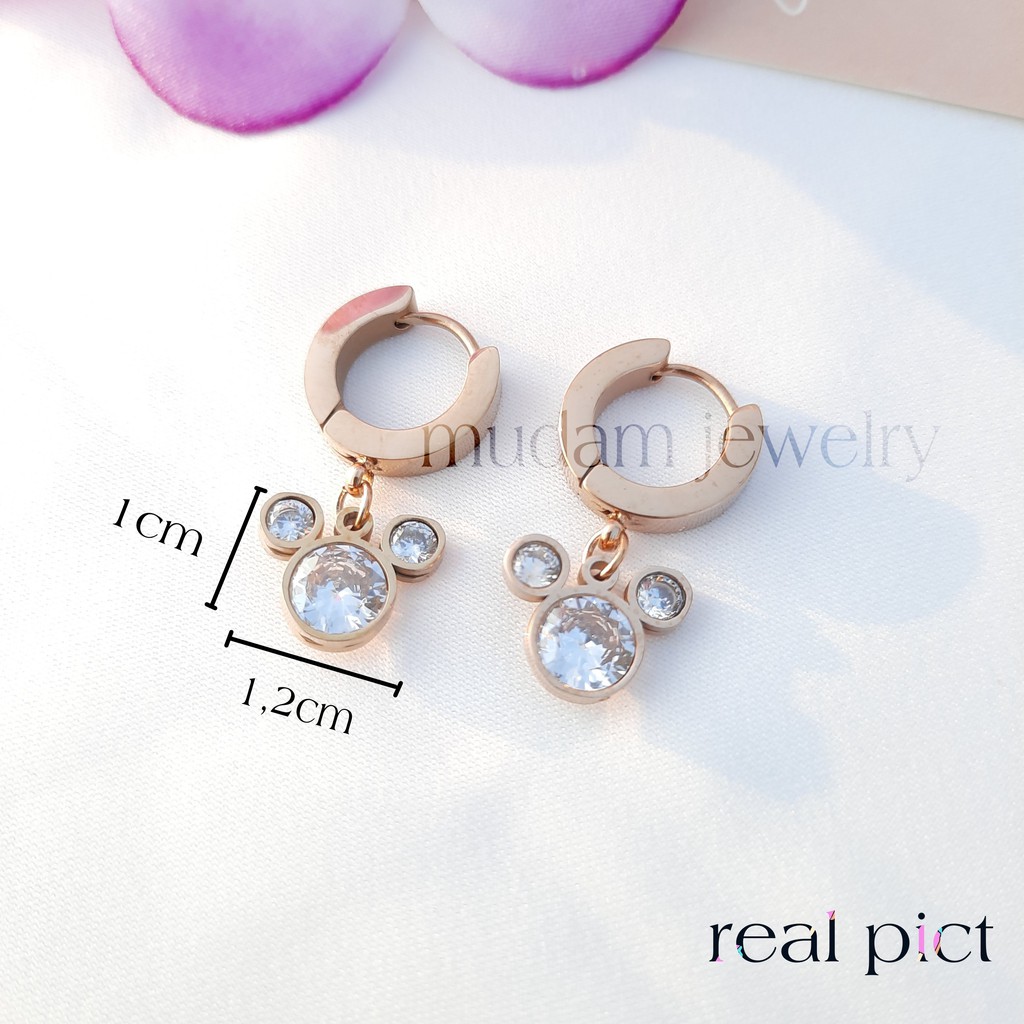 Anting Jepit Titanium Mouse Diamonds Artifisial Tersedia Warna Rosegold dan Gold