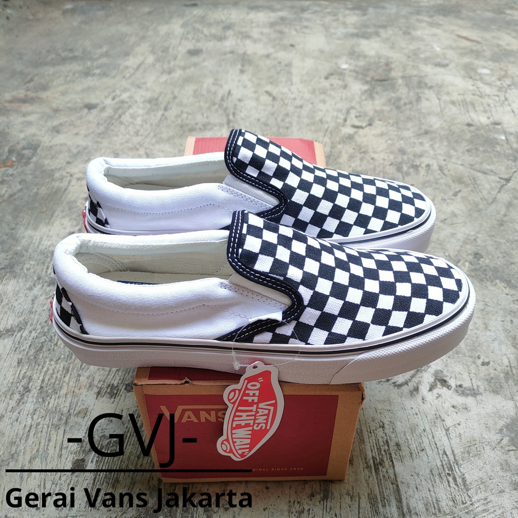 (BISA GRAB) VANS SLIP ON CLASSIC CHECKERBOARD BLACK WHITE WAFFLE DT PREMIUM | VANS SLIP ON ORIGINAL-1