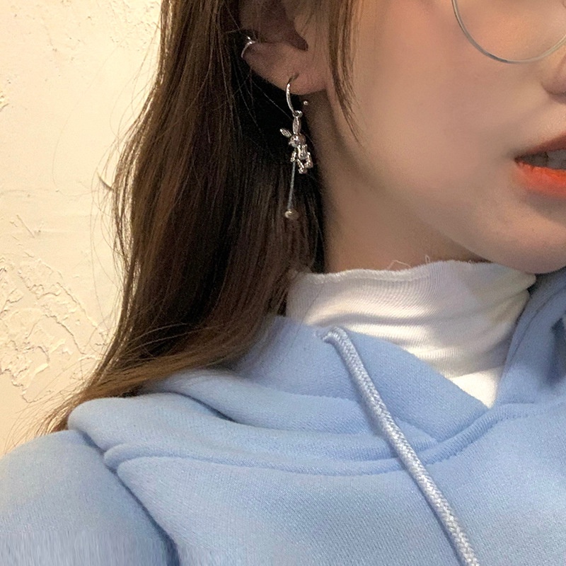 Gaya Korea lembut dan menggemaskan s perak kelinci kecil stud anting-anting perempuan lucu hewan hip