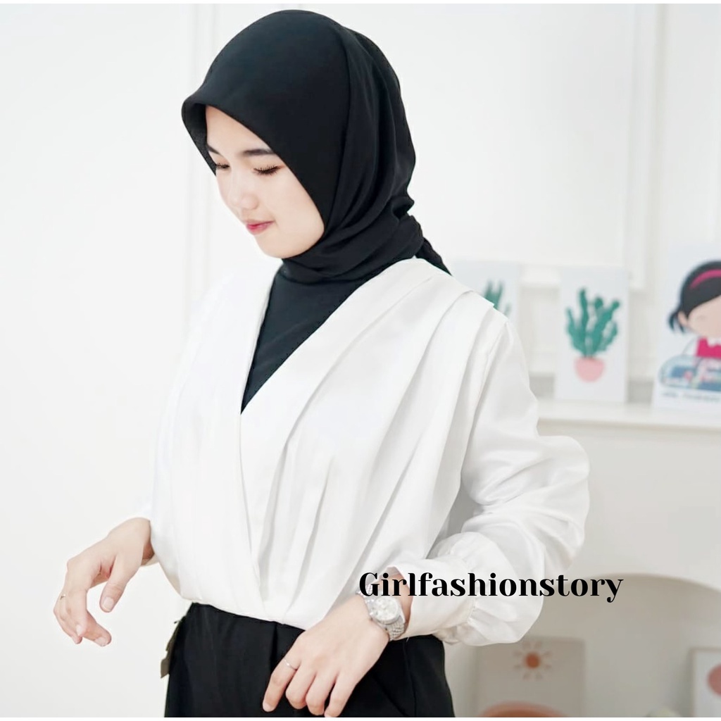 BEFAST - ZFS OOTD Wanita Blouse RERE / BEELLE SATEEN BLOUSE / Atasan Wanita Lengan Panjang / Blouse Ikat Kekiniaan Remaja / Fashion Wanita Casual / Trendy / Termurah