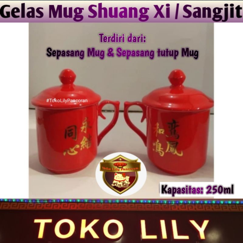 Gelas Mug Sangjit / Gelas Merah Shuang Xi / Mug Keramik Lamaran / Gelas Keramik Pernikahan / Wedding Mug