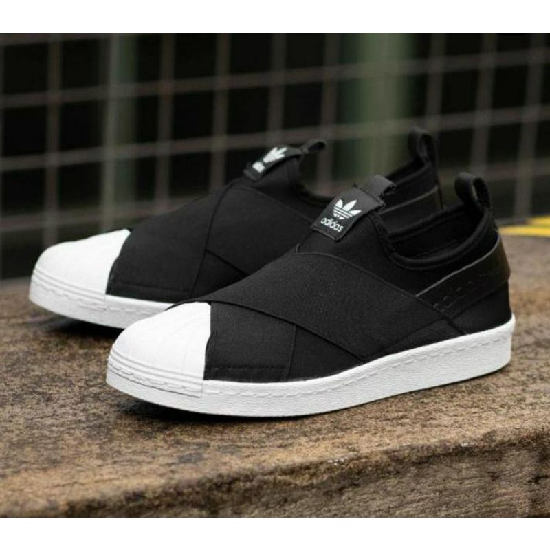 SEPATU PRIA WANITA ADIDAS SUPERSTAR SLIP ON BLACK WHITE ORIGINAL