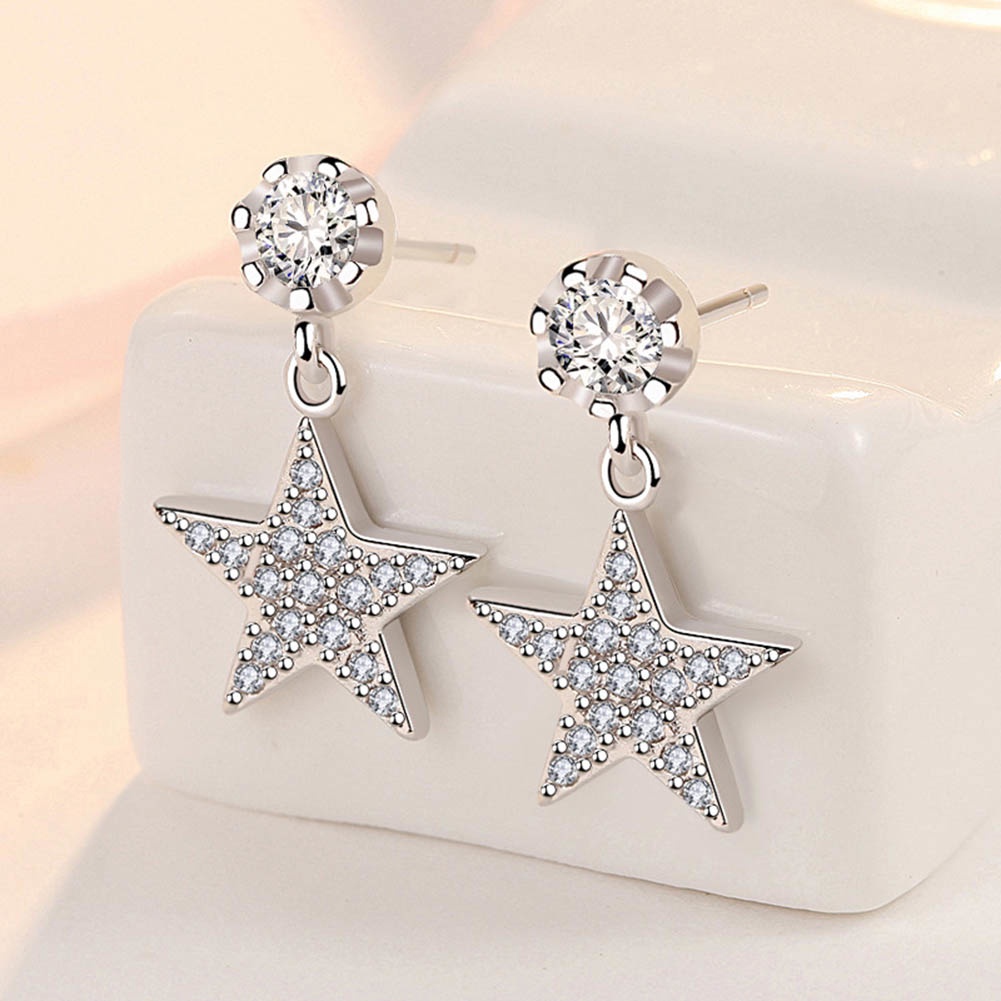 Hu Hu Hu Hu Hu Alat Bantu Pasang Kacamata♡ Anting Tusuk Gantung Wanita Desain Bintang Hias Cubic Zirconia Untuk Hadiah