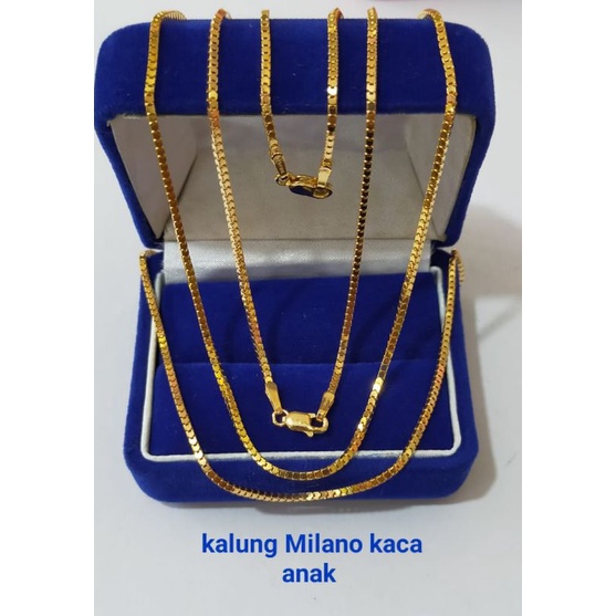 Kalung Milano Kaca Anak, Perak 925, Sepuh Emas Kuning