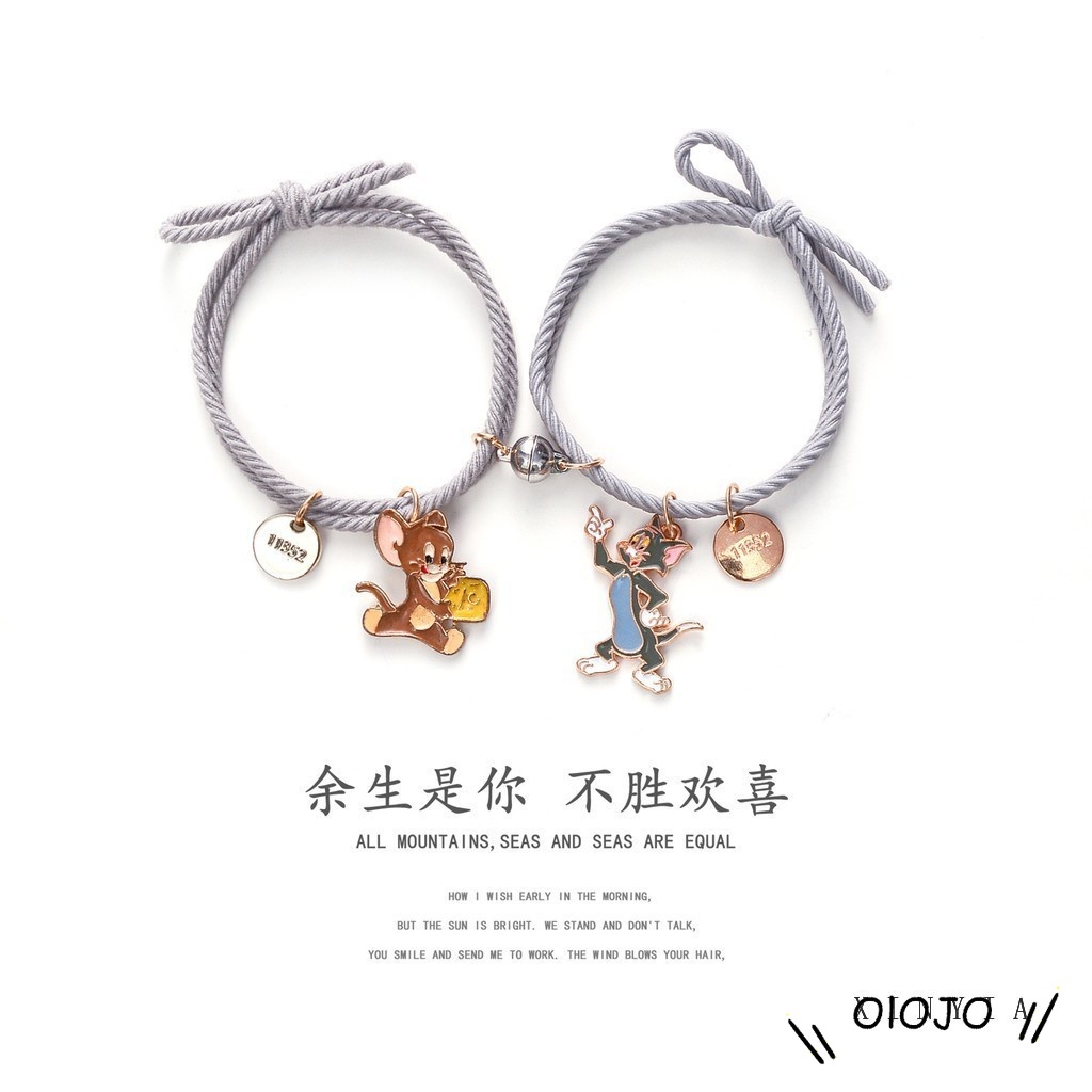 2 Pcs Gelang Couple Magnet Pasangan Liontin Kreatif Pesona Gelang Perhiasan Hadiah Kekasih/ Couple Magnetic Attract Braided Pasangan Gelang Tali Magnetik