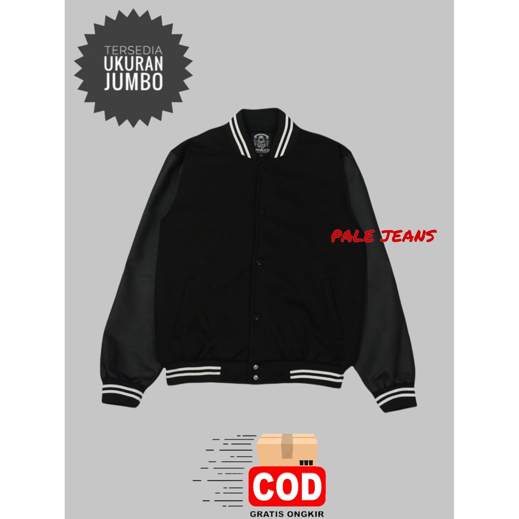 PaleJeans Varsity Jacket Leather Basic / Jaket Varsity Kulit Pria / Jaket Bomber Baseball Pria / Jaket Pria.