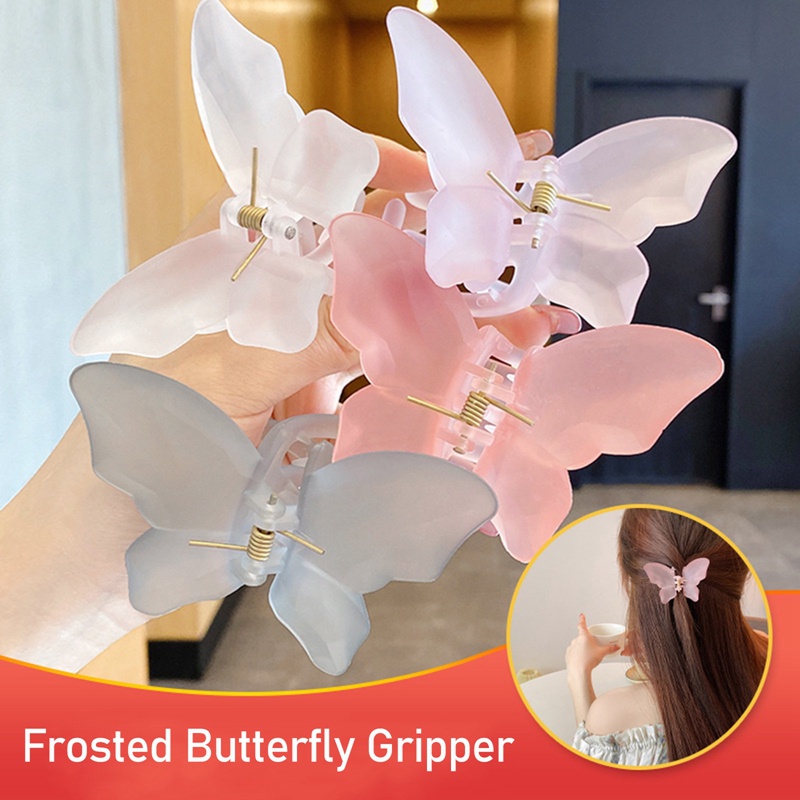 Jepit Rambut Model Butterfly Claw Kristal Transparan Ukuran Besar Untuk Wanita