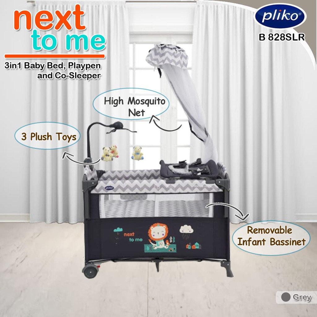 Pliko Next to Me Travel Cot B 828 SLR Box Bayi Kelambu dan Sisi Bisa Turun