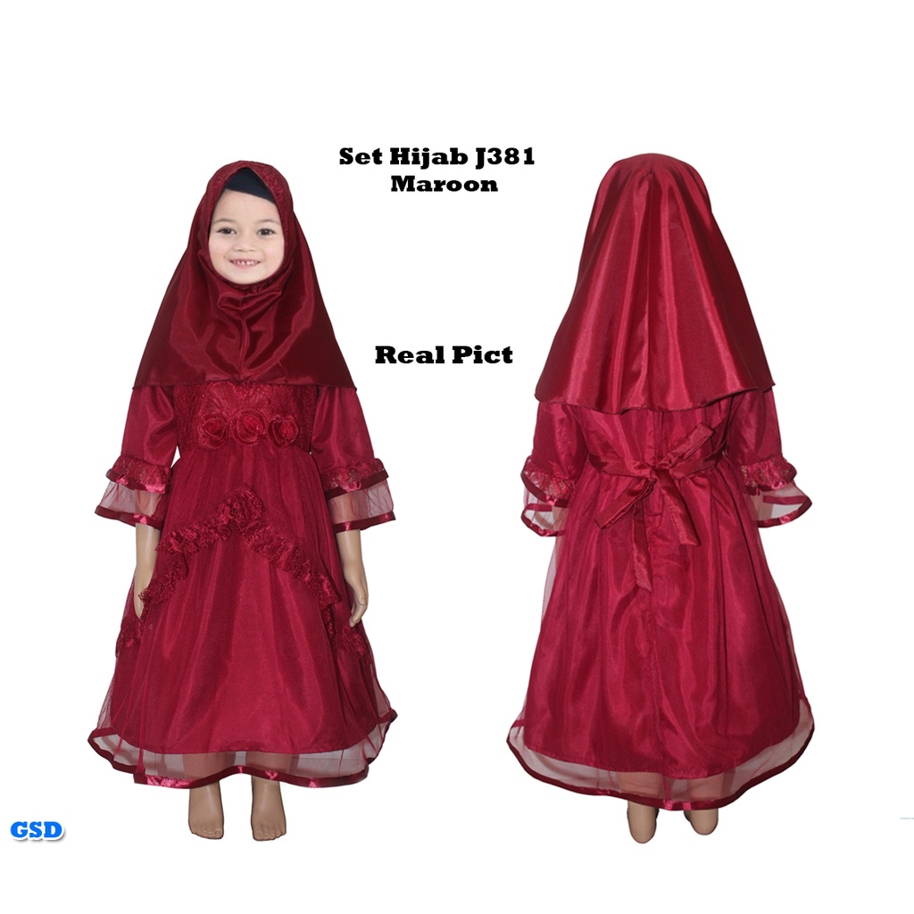 Set Hijab J381 Kids /Maxi /Stelan Maxi Dress Bergo Anak/Baju Muslim Hijab Anak/Gamis Syari Anak