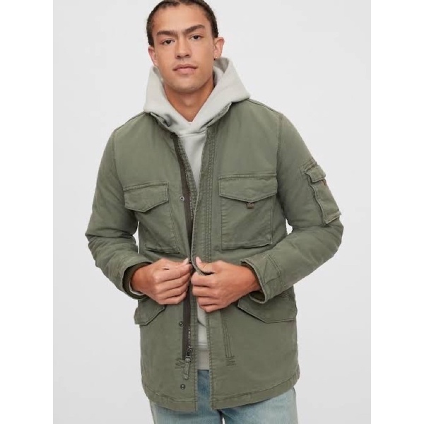 Jaket GAP Premium Quilted Utility Army Fatigue Jacket Olive Original