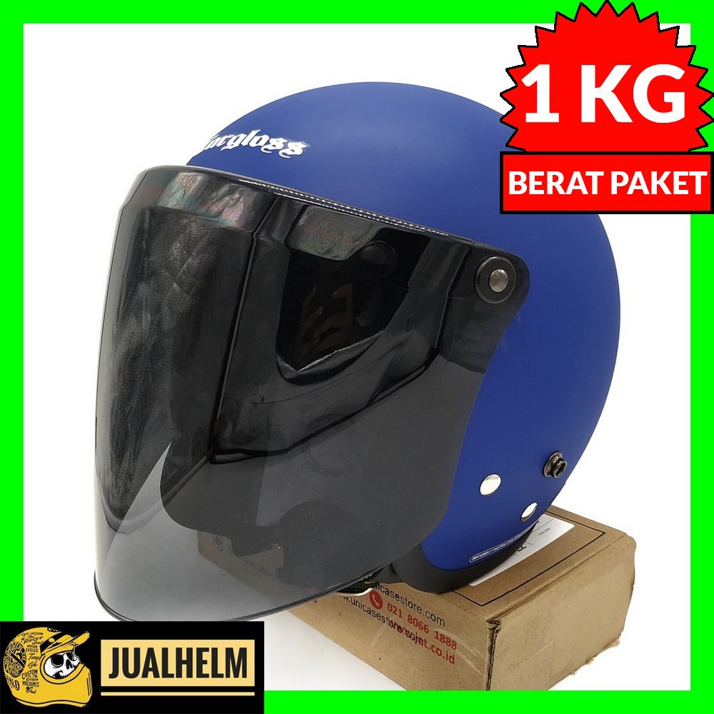 Helm Cargloss Retro Police Blue Doff - Kaca Snail Smoke