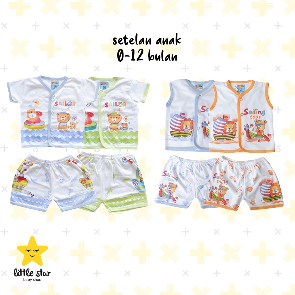 Zoko Setelan Anak Bayi Berkancing Cowok Cewek | Set Baju Kaos Celana