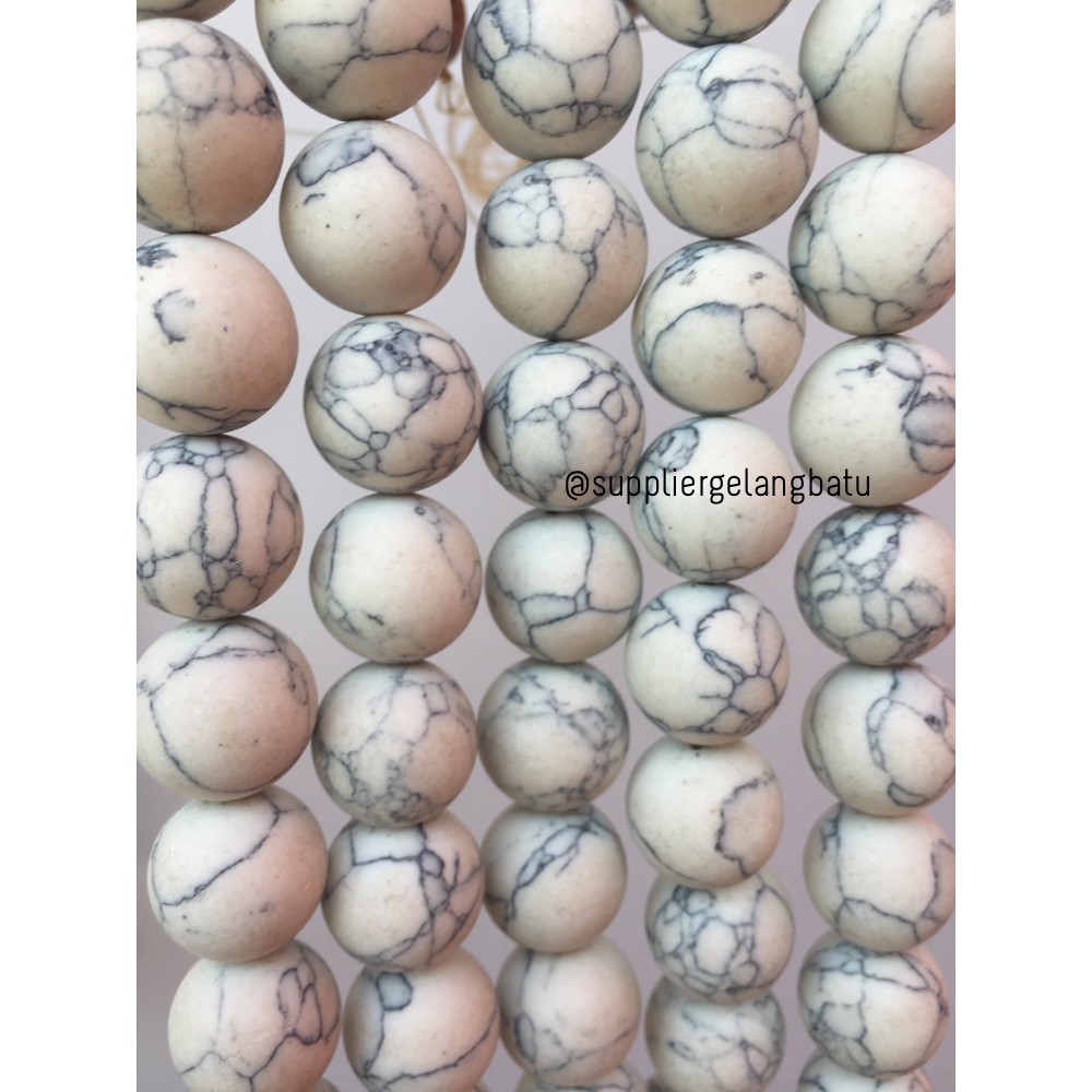 bahan batu pirus putih 16mm doff matte white howlite stone beading aksesoris craft supplier grosir