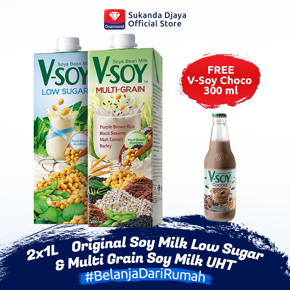 V-Soy Low Sugar & Multi Grain Soy Milk UHT 1L FREE V-Soy ...