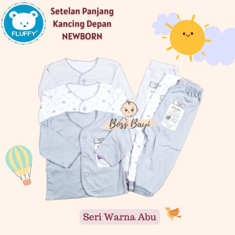 FLUFFY Baby Wear - Setelan Kancing Depan Lengan Panjang Celana Panjang NEWBORN