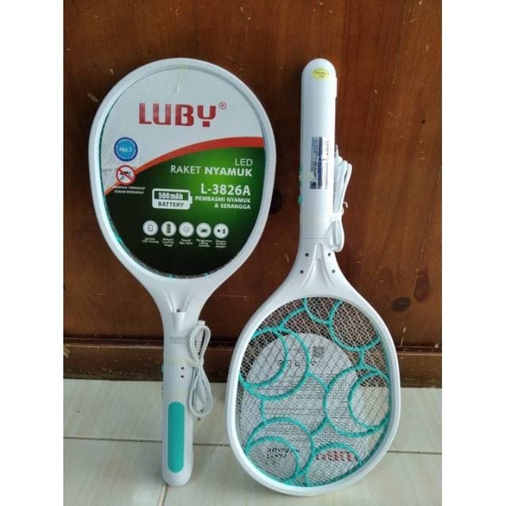 Raket Nyamuk Luby  L-3826A Charger Desain Elegan With LED Batrai Tahan Lama