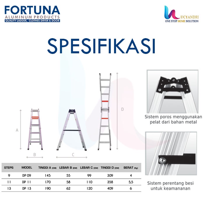TANGGA LIPAT ALUMINIUM PREMIUM FORTUNA ALTIMA DP 11 FREE ONGKIR