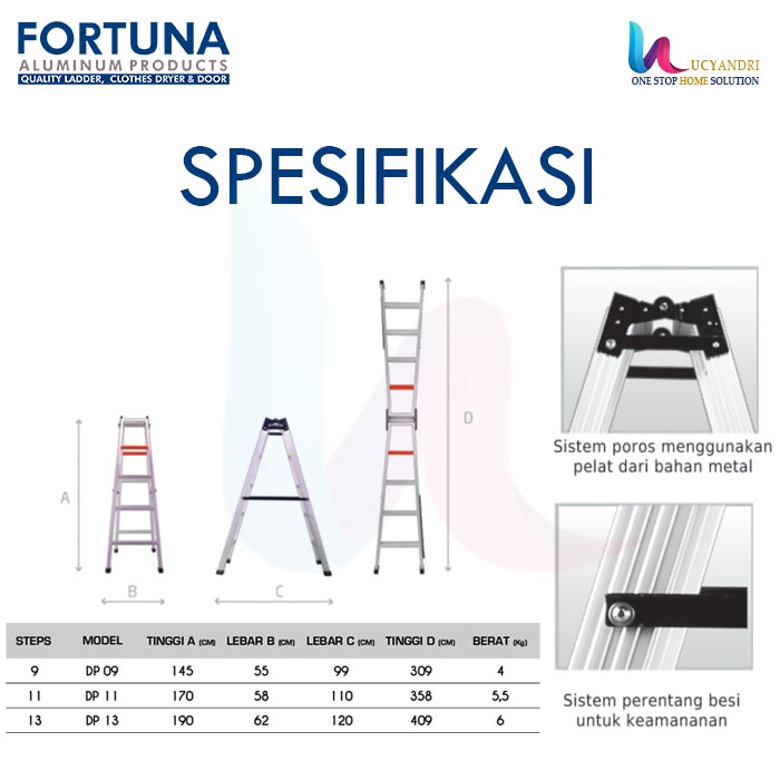 TANGGA LIPAT ALUMINIUM PREMIUM FORTUNA ALTIMA DP 13 FREE ONGKIR