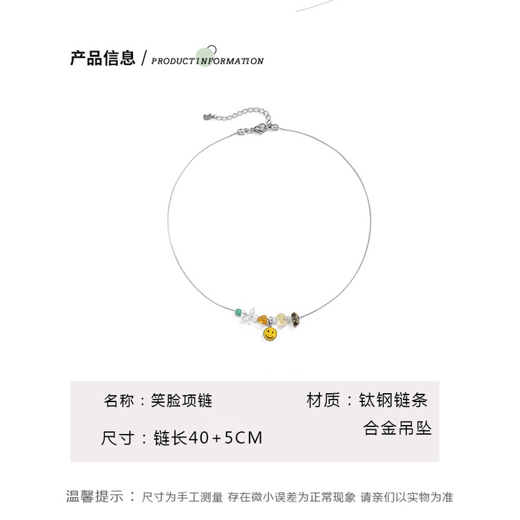 Korea fashion style retro batu berwarna Smiley kalung ins sederhana bermartabat rasa desain tidak te