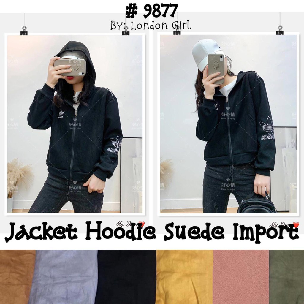 Jaket Hoodie Import Wanita Suede Lengan Panjang #9877/ Woman Long Sleeved Import Suede Hoodie Jacket