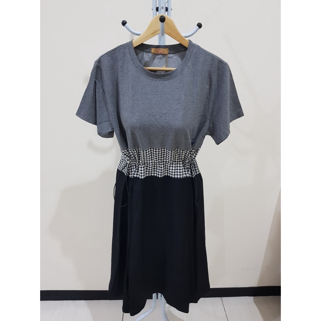 Dress Oversize H&J Pinggang Serut Kotak-kotak Bangkok BKK HJ009
