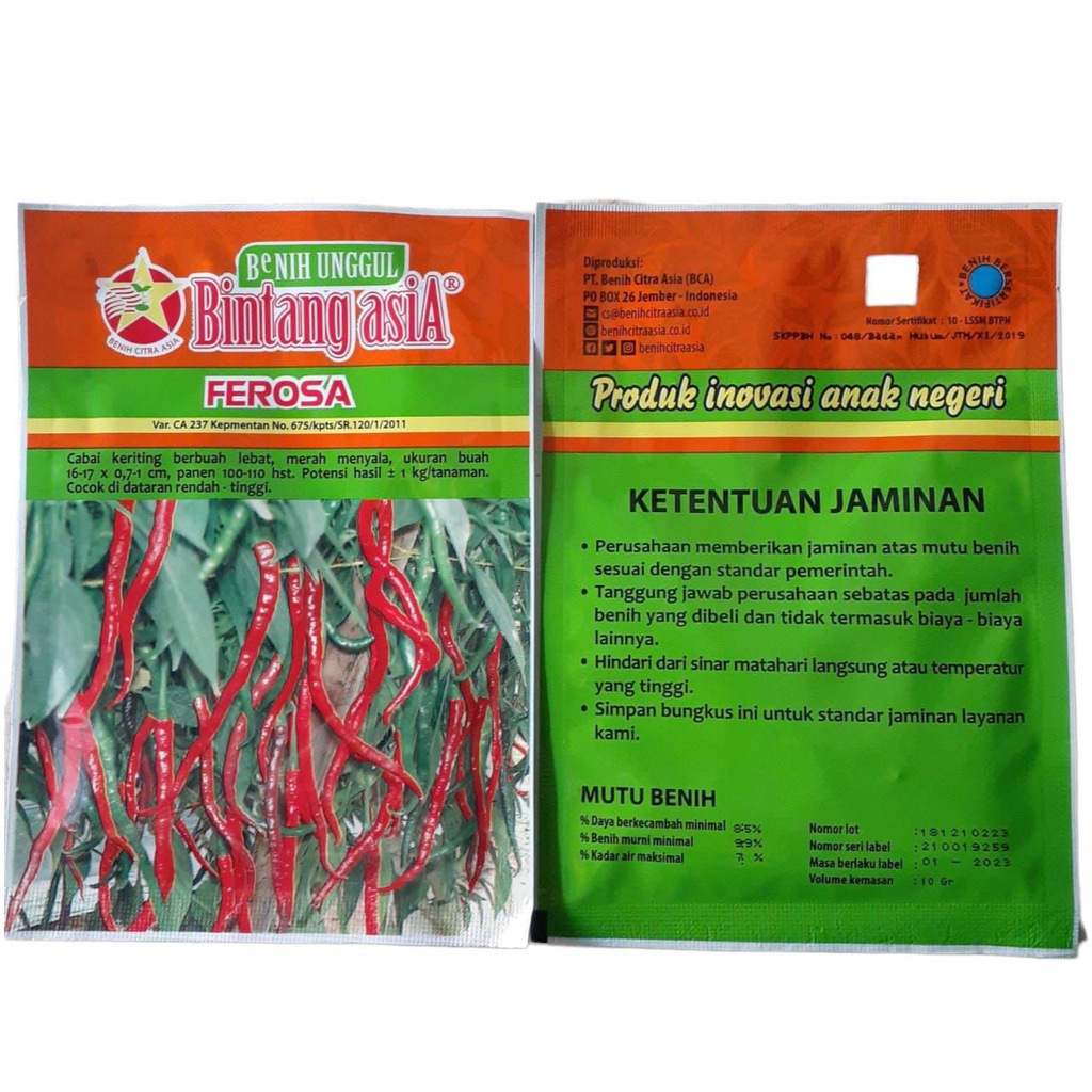 benih bibit cabai keriting Ferosa bintang asia 100% Original, red kriss / tm 999