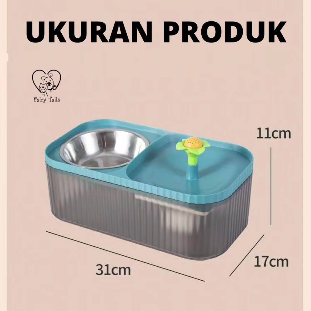 [NEW] Pet Water Fountain Dispenser Tempat Minum dan Wadah Makan Stainless Steel / Double Bowl Air Mancur Otomatis Untuk Kucing dan Anjing Anabul (Flowing Water) 2.5 L