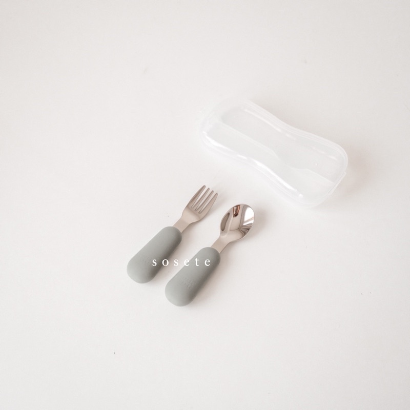 Little Sosete - Premium Cutlery Stainless Steel SET | 1 Set 2 PCS *peralatan makan bayi *bibs bayi *sendok garpu bayi *mangkok bayi *peralatan makan bayi *mpasi bayi-Sage