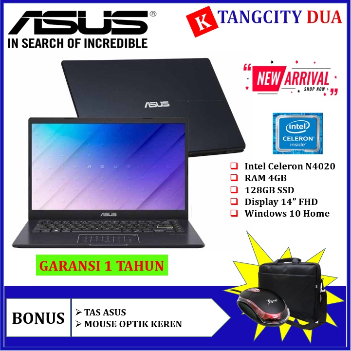 LAPTOP MURAH ASUS VIVOBOOK E410MA INTEL CELERON N4020 4GB 64GB+128GB EMMC WIN10 OFFICE 365-4GB / 128GB SSD FHD