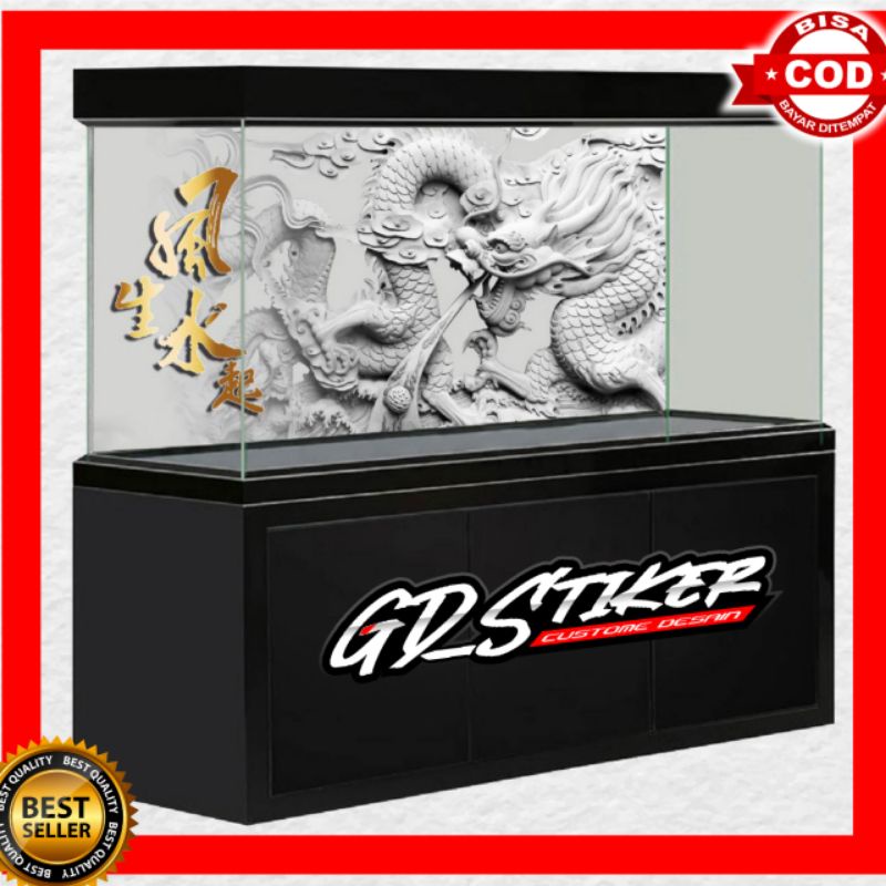 STICKER AQUARIUM / BACKGROUND AQUARIUM / WALLPAPER AQUARIUM NAGA 3D DRAGON BISA CUSTOM / REQUEST