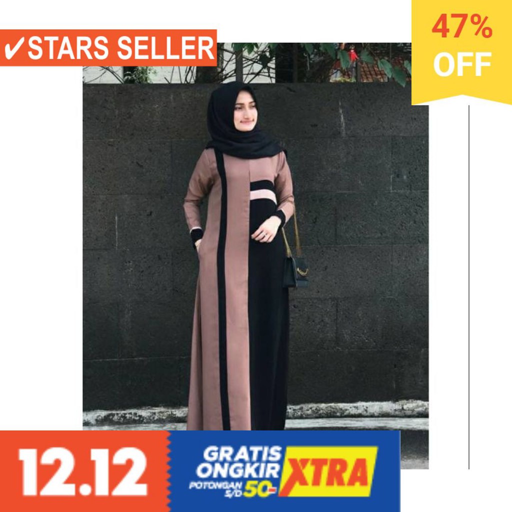 BAJU MUSLIM TERKINI TERBARU WANITA MURAH CEWE ASLI / CAIRO DRESS JAVINA GAMIS JETBLACK FASHION