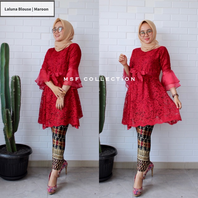 Blouse Laluna Maroon/set/rok plisket premium/batik