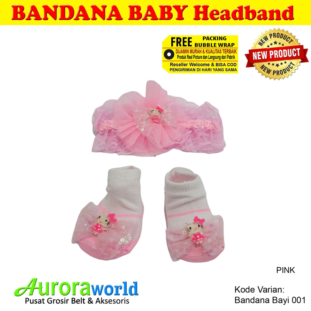 Auoraworld Baby Headband Bandana SET Bando Bayi + Kaos Kaki Bayi Premium Motif Hello Kitty Import Quality