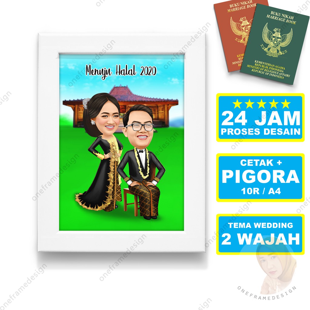 

Kado Wedding Pigora 10RS A4 Karikatur Adat Jawa Duduk Nikah Gift