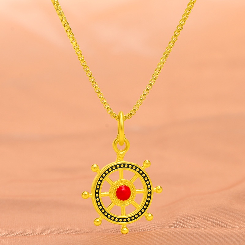 Kalung Rantai Lapis Emas Emas Asli Kadar 375 Dengan Liontin Bentuk Kemudi Kapal Untuk Pria Dan Wanita